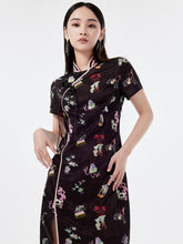 MUKZIN Creative Printed Slit Short-Sleeved Cheongsam