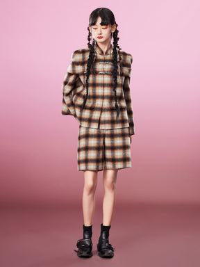 MUKZIN Brown Exquisite Woolen Plaid Suit Coat