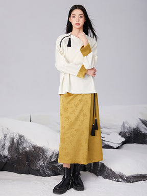 MUKTANK x CUUDICLAB Neo-Chinese Style Top with Yellowed Jacquard Cuffs