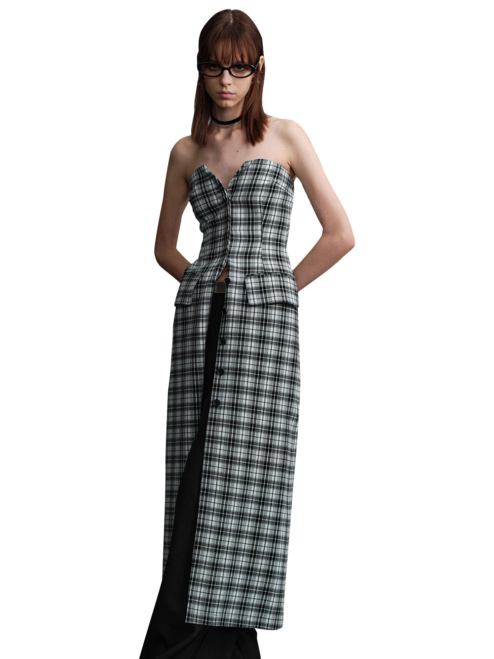 MUKTANK x MODULER Plaid Strapless Dress White / S MUKTANK x MODULER Plaid Strapless Dress White / S