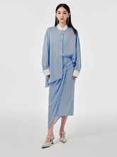 MUKZIN Linglong Series "Biluo" Blue and White Striped Improved Tang Suit Shirt