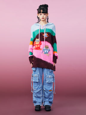 MUKZIN Cute Fashionable Color Block Sweater Hood