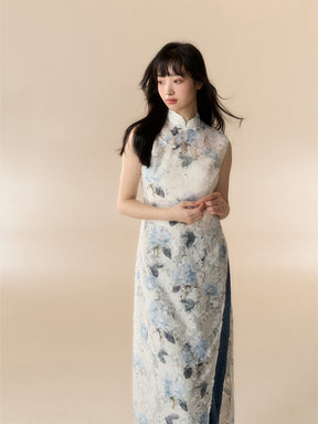 MUKTANK X LOUMUTAKU "Cat and Dog Party" Hand-painted Slit Cheongsam