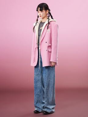 MUKZIN Gray/Pink Lively Double-faced Woolen Coat