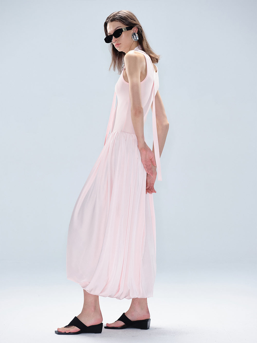 MUKTANK x MODULER Sleeveless Bud Dress with Flowing, Draped Dress