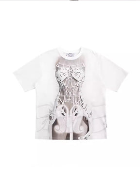 MUKTANK x Damage Asia Skeletal Waist Cincher Printed Round Collar T-shirt