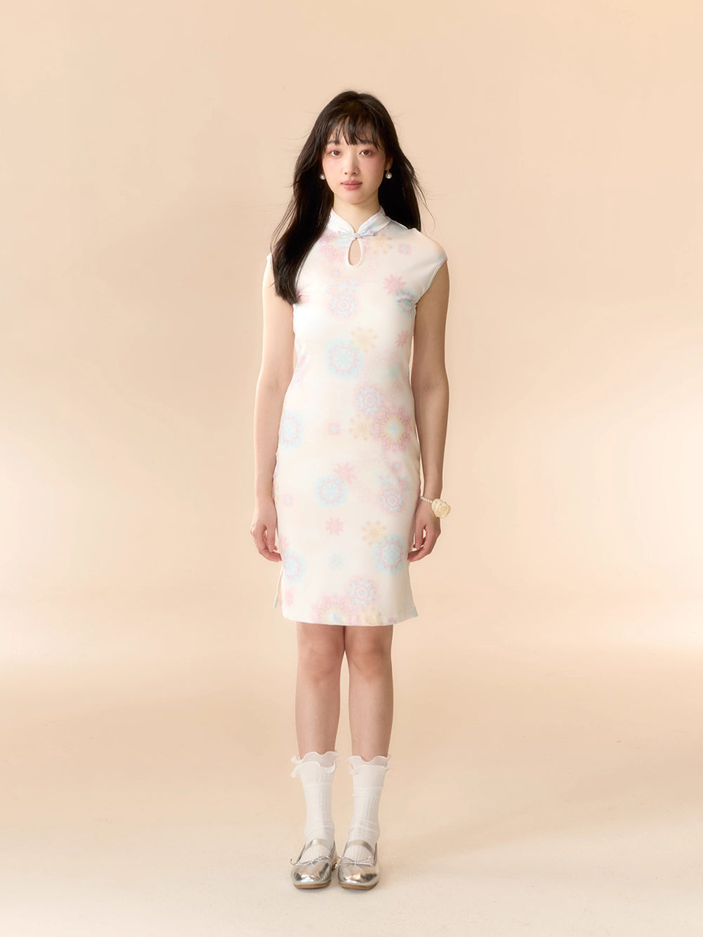 MUKTANK x LOUMUTAKU Mengze "Colorful Summer" niche girl kaleidoscope fireworks cheongsam collar dress set kaleidoscope dress
