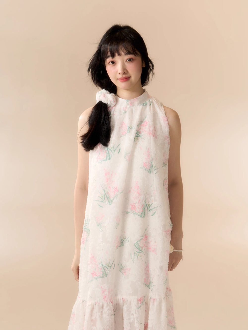 MUKTANK X LOUMUTAKU Floral Halter Neck Lace Beach Dress