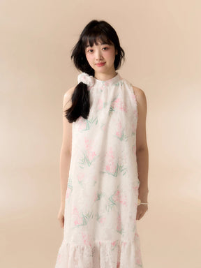 MUKTANK X LOUMUTAKU Floral Halter Neck Lace Beach Dress