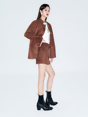 MUKZIN Linglong "Wandering Poet" Retro Suede Tang Suit Skirt