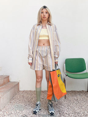 MUKTANK x TPG Oversized Vacation Set Yellow and White Striped Shirt and Shorts