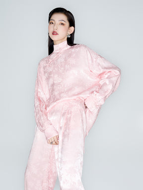 MUKZIN Linglong "Intoxicated by Flowers" - Neo-Chinese Asymmetric Mandarin Collar Shirt