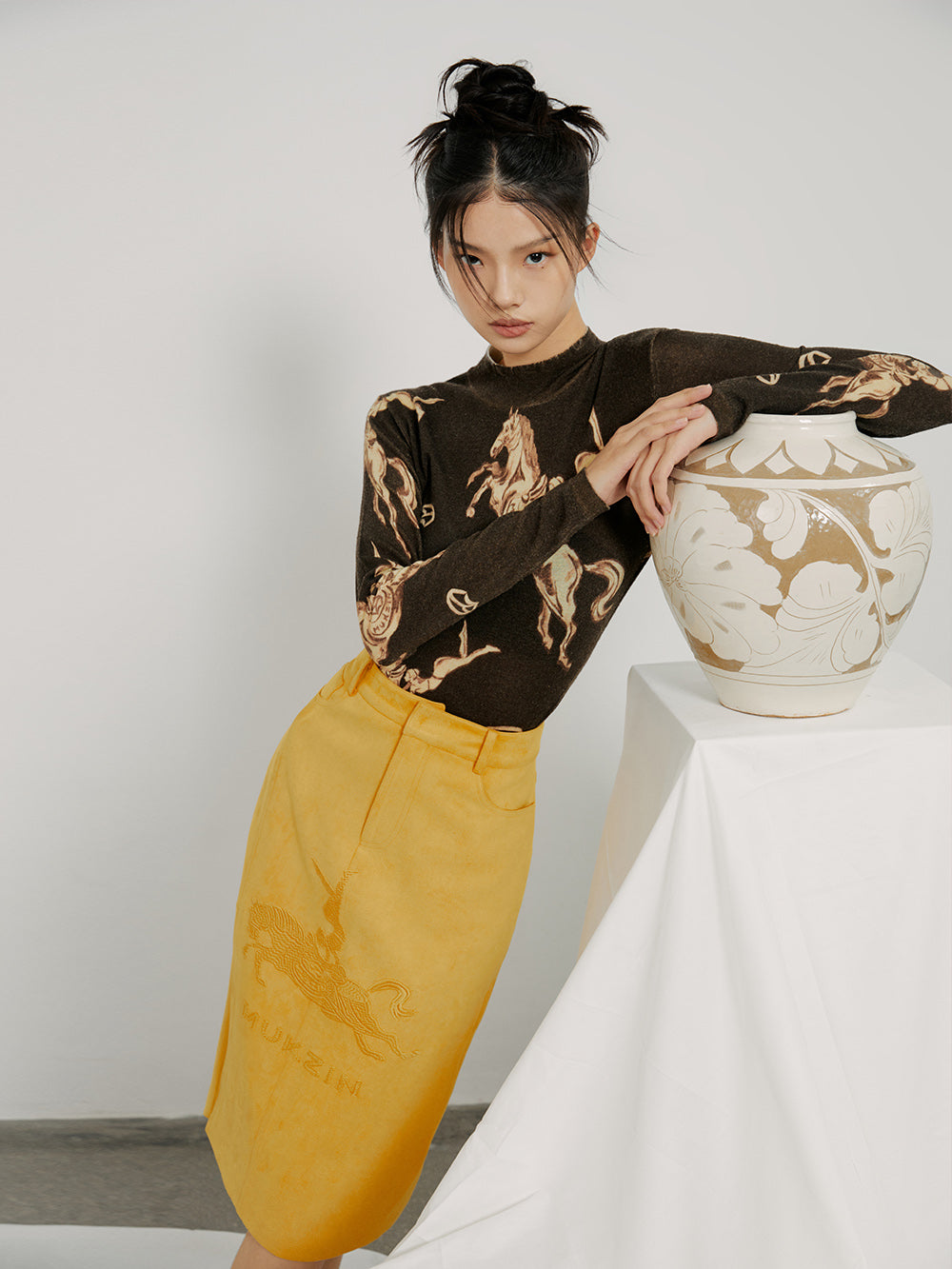 MUKZIN Embroidered Yellow Elegant Simple High Quality Skirt