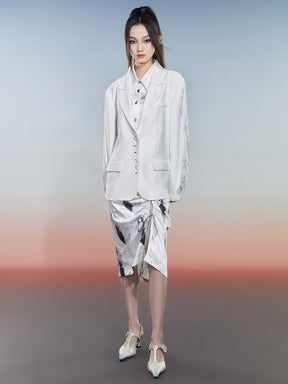 MUKZIN Spliced Jacquard White Commuting Style Slim Suit