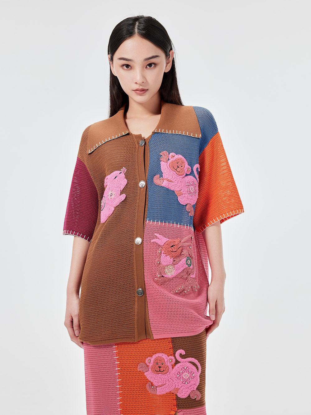 MUKZIN Multi-color Patchwork Knitted Shirt