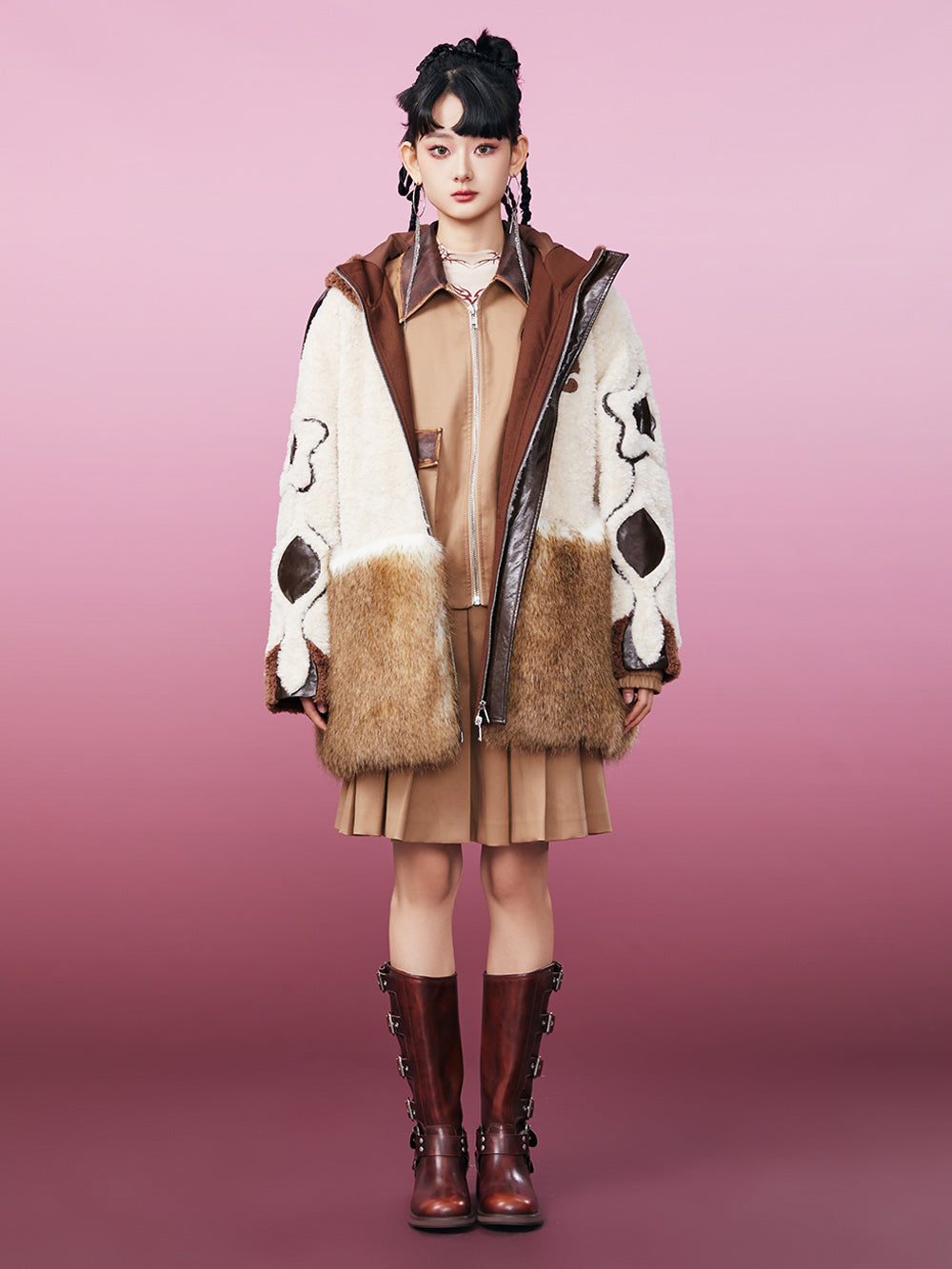 MUKZIN Coffee Color Patches Star Pattern Coat