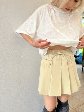 MUKTANK x TWOPLUMGIRLS Khaki Pleated A-Line Skirt