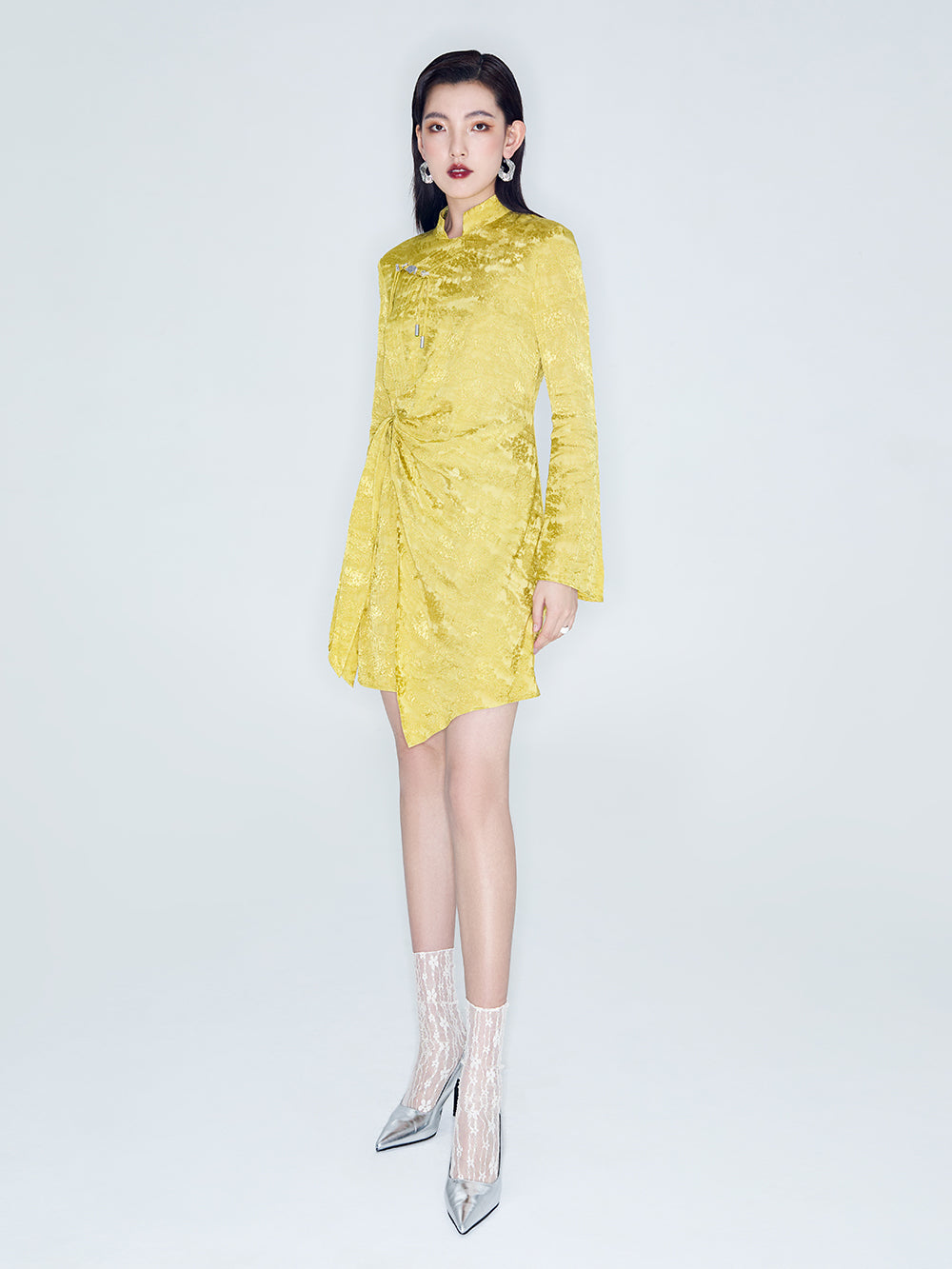 MUKZIN Linglong "Jin Xi" New Chinese-style Jacquard Flared Sleeve Cheongsam Dress