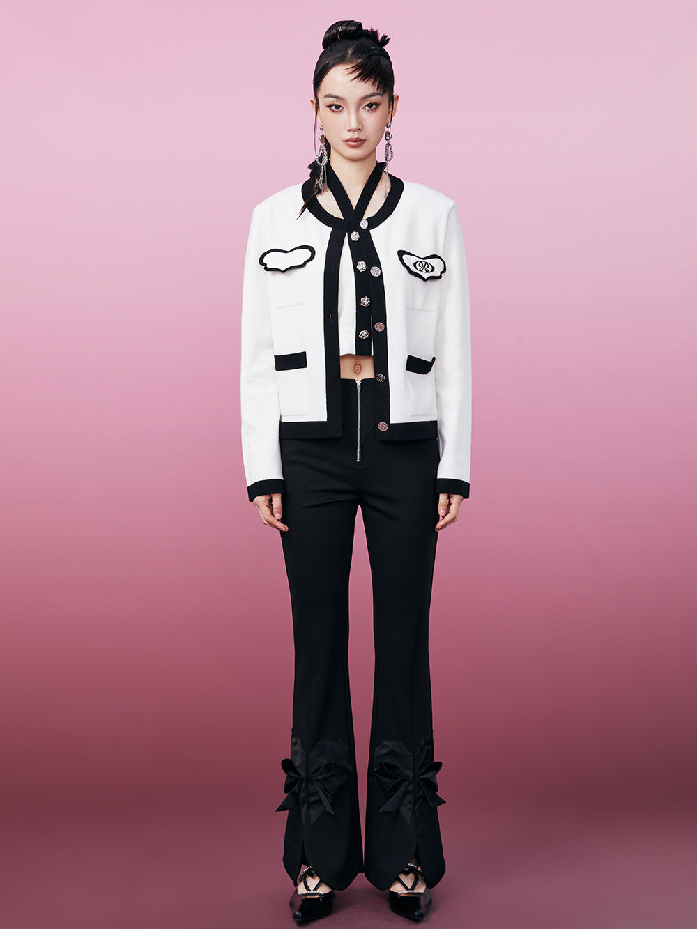 MUKZIN Black and White Chanel-inspired Two-piece Knited Cardigan