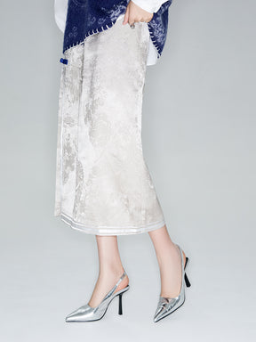 MUKZIN Linglong "thunderclap" Embossed Jacquard Side Slit Straight Skirt