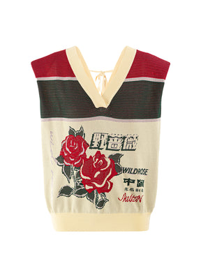 MUKZIN Stitching Color Matching Retro Style Printed Casual Vest