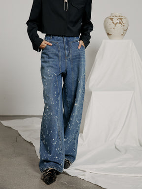 MUKZIN Versatile Casual Loose Distressed 2-color Jeans