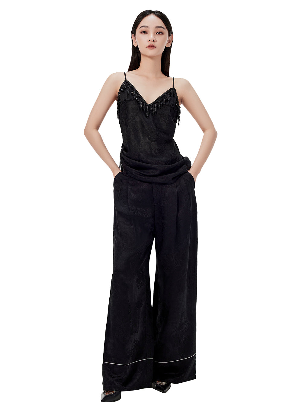 MUKZIN Sexy Suspender Jacquard Pants Suit Two-piece Set Black / S MUKZIN Sexy Suspender Jacquard Pants Suit Two-piece Set Black / S