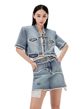 MUKZIN Vintage Denim Frayed Skirt