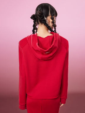 MUKZIN Red Casual Style Hooded Sweatshirt