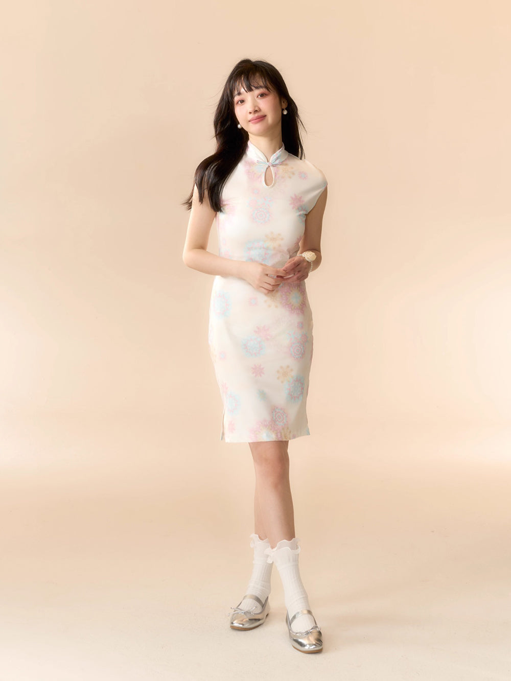 MUKTANK x LOUMUTAKU Mengze "Colorful Summer" niche girl kaleidoscope fireworks cheongsam collar dress set kaleidoscope dress