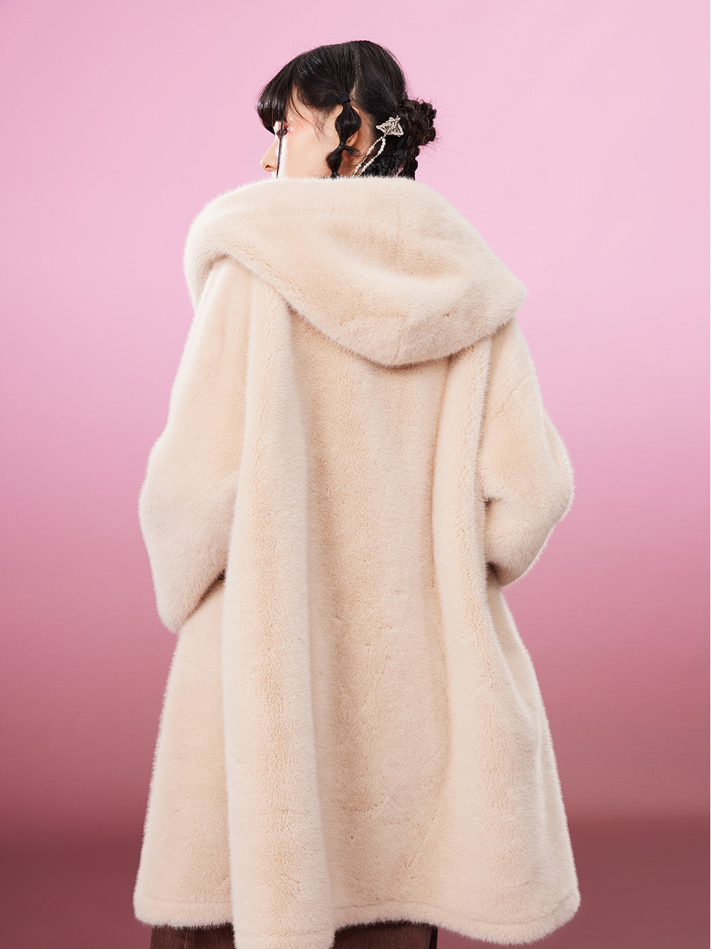 MUKZIN Cute Warm Long Beige Fur Coat
