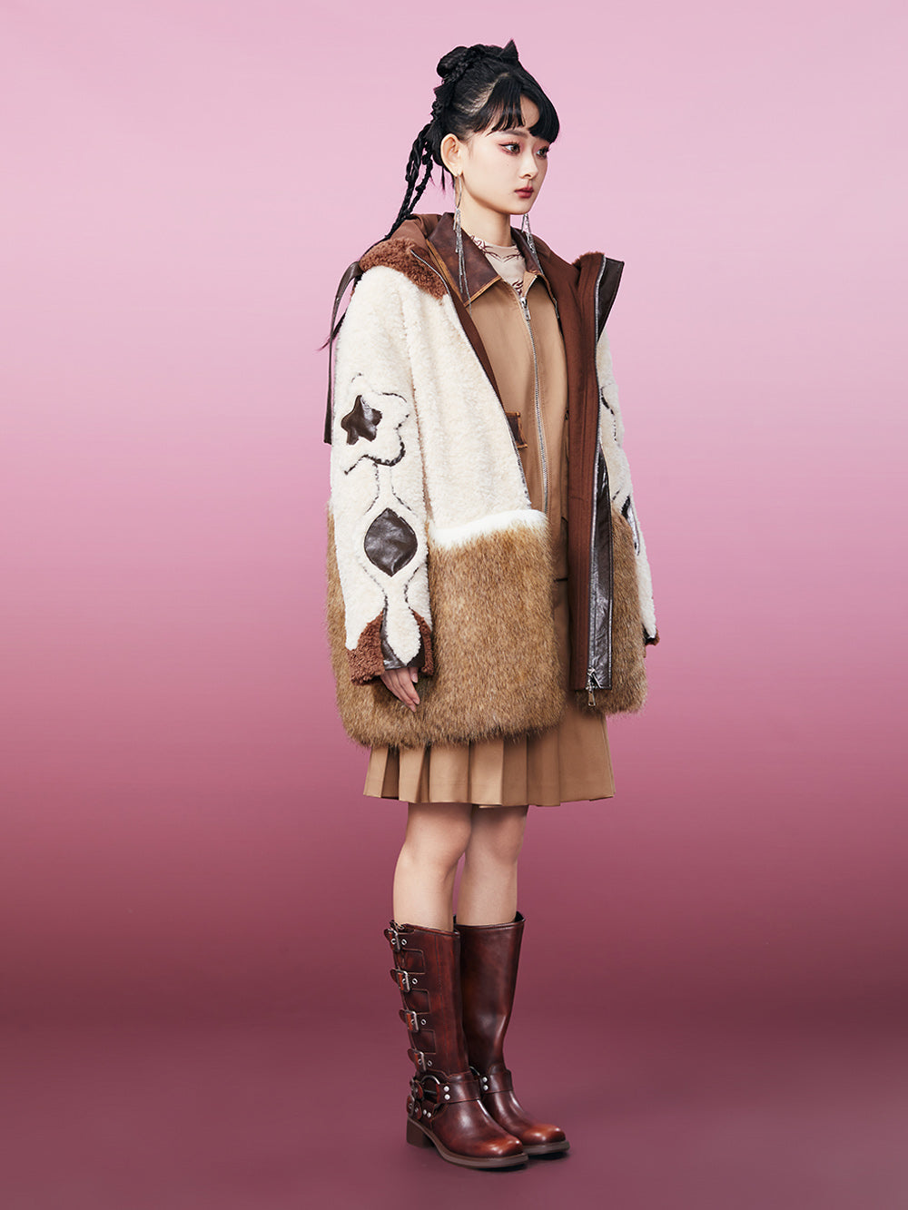 MUKZIN Coffee Color Patches Star Pattern Coat