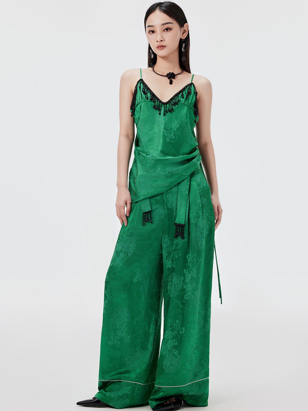 MUKZIN Sexy Suspender Jacquard Pants Suit Two-piece Set