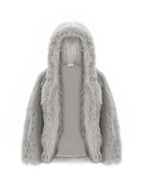 MUKTANK  Imitated Rabbit Fur Hooded Coat