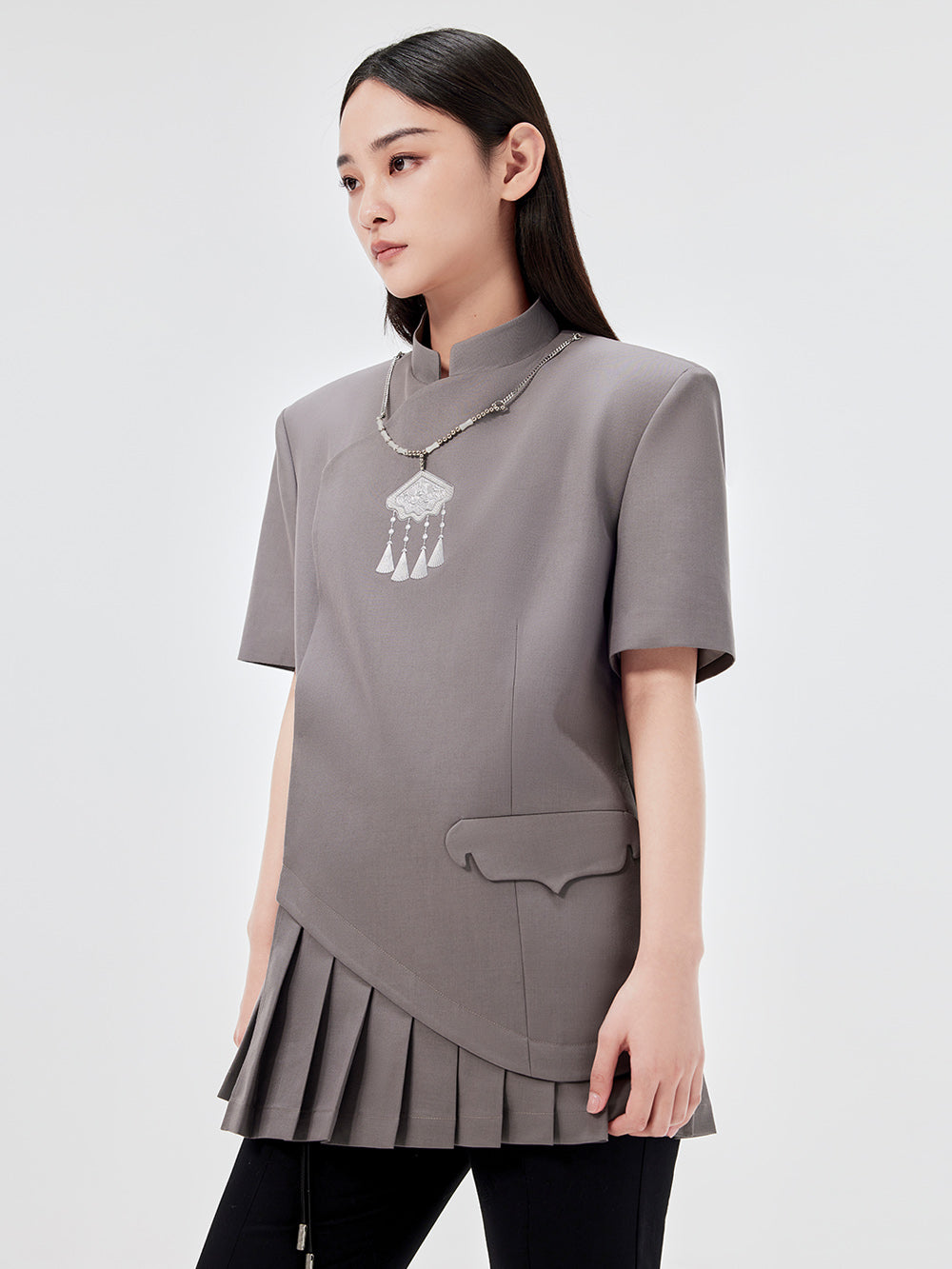 MUKZIN Chinese Style Stand Collar Skirt Design Short Sleeve Jacket