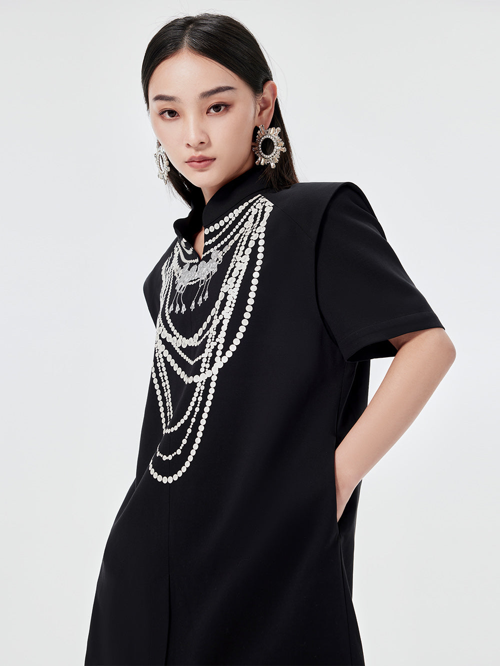 MUKZIN Chinese Style Stand Collar Loose Fashion Rivet Dress