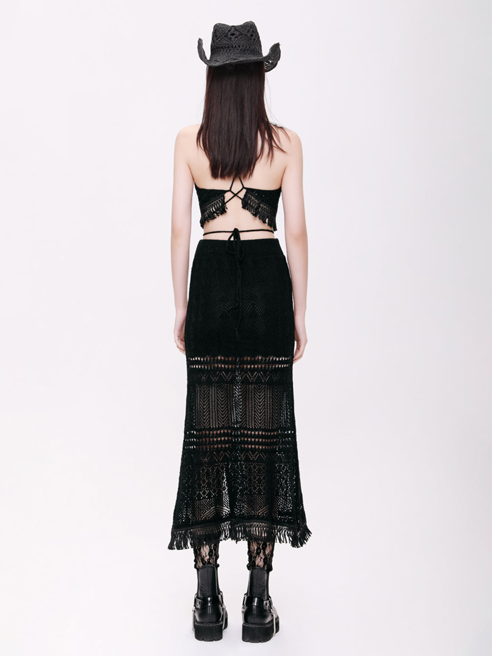 MUKTANK×CUUDICLAB Hollwed-out Knit Tassel Skirts