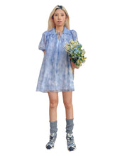 MUKTANK x TWOPLUMGIRLS Pleated Blue Organza Bubble Sleeve Summer Dress