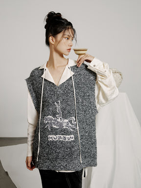 MUKZIN Embroidered Gray Fashionable Versatile Casual Vest