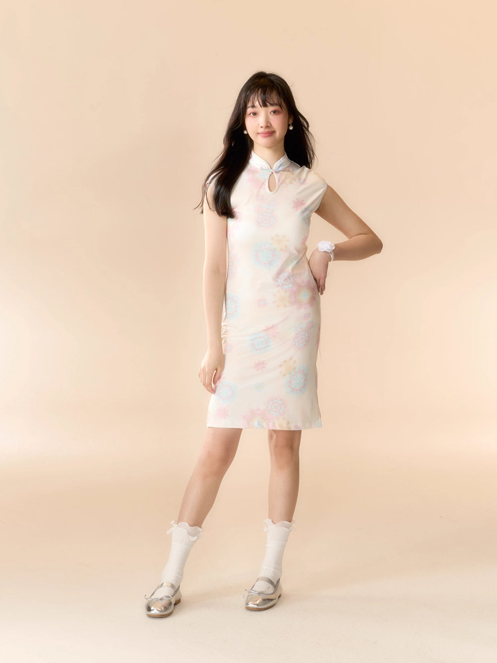 MUKTANK x LOUMUTAKU Mengze "Colorful Summer" niche girl kaleidoscope fireworks cheongsam collar dress set kaleidoscope dress