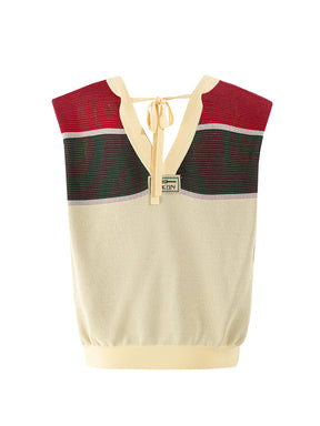 MUKZIN Stitching Color Matching Retro Style Printed Casual Vest