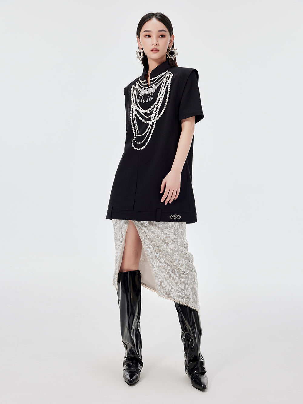 MUKZIN Chinese Style Stand Collar Loose Fashion Rivet Dress