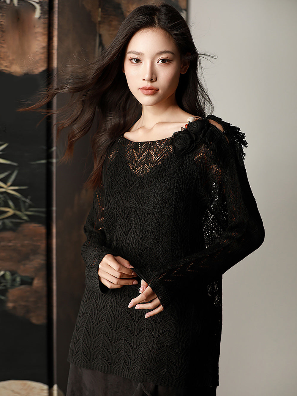 MUKTANK X CUUDICLAB Hollow Rose Knit Sweater (Belt Sold Separately)