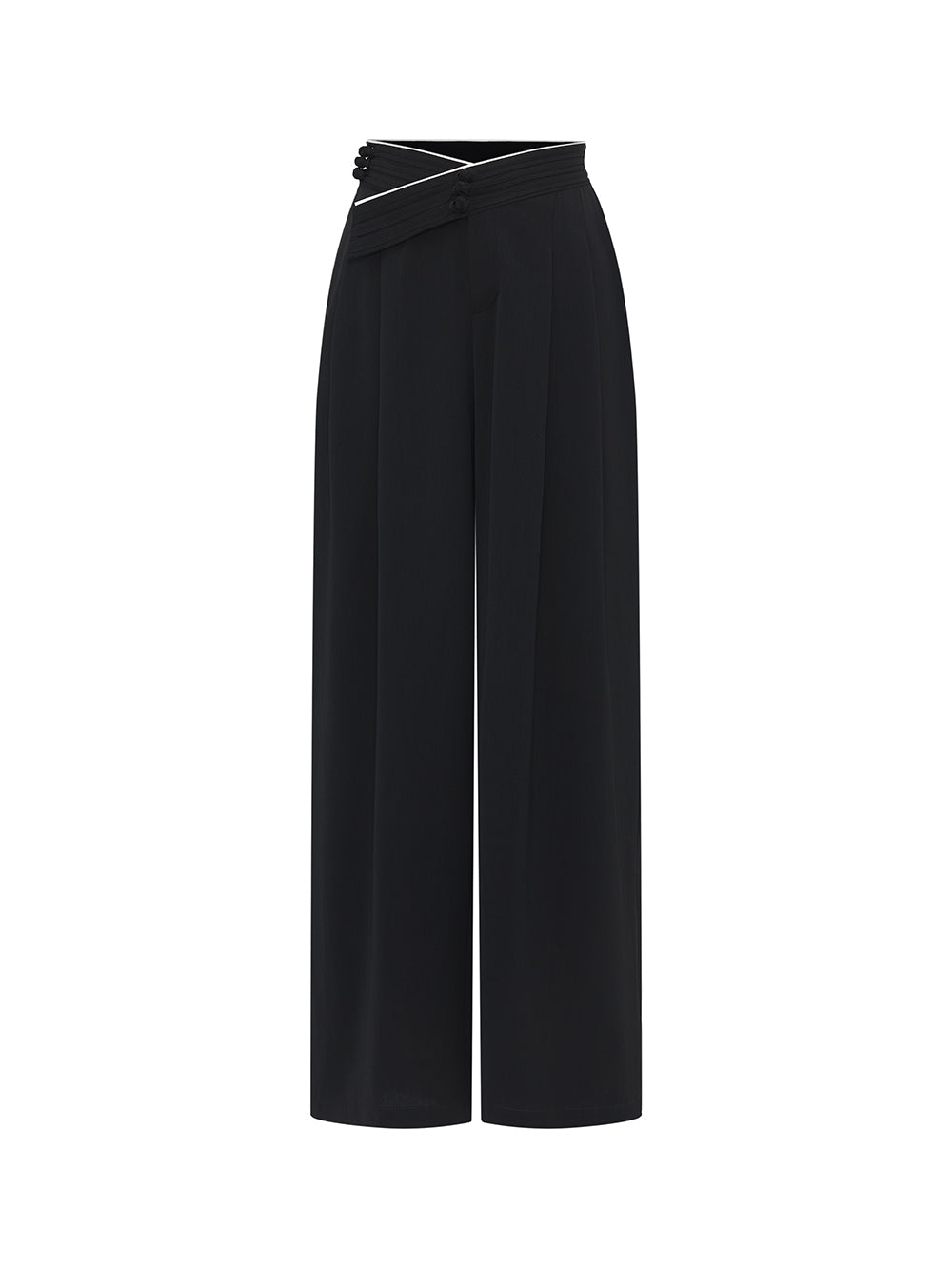 MUKZIN Black Loose Suit Pants with Crossover Design at the Waist