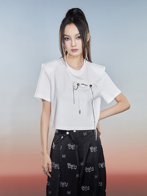 MUKZIN White Short Bow Design Casual T-shirt