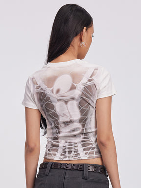 MUKTANK x Damage Asia Skeletal Waist Cincher Printed Stretchy T-shirt