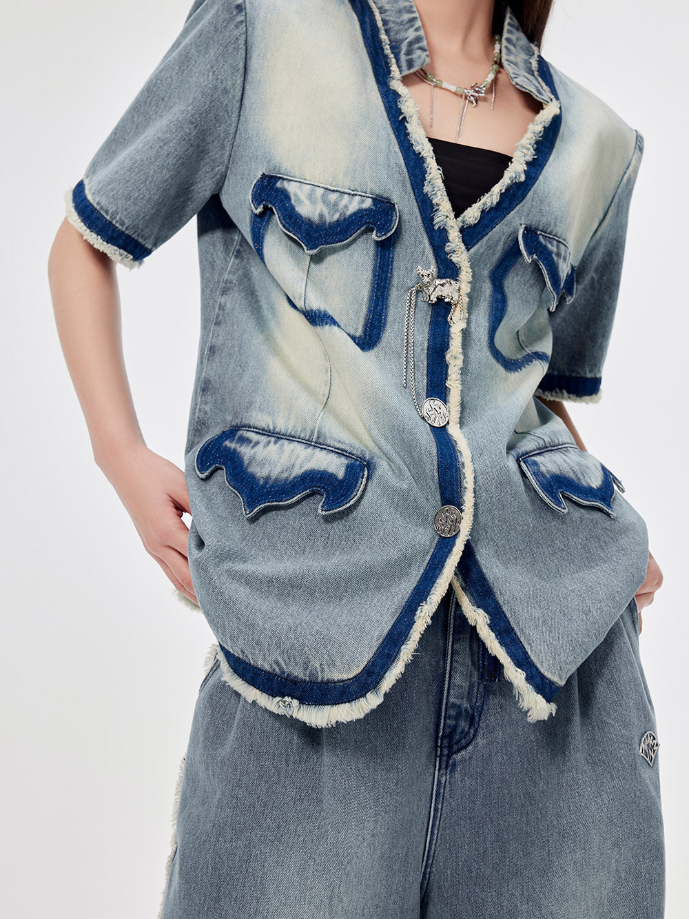 MUKZIN Vintage Denim Short-sleeved Jacket