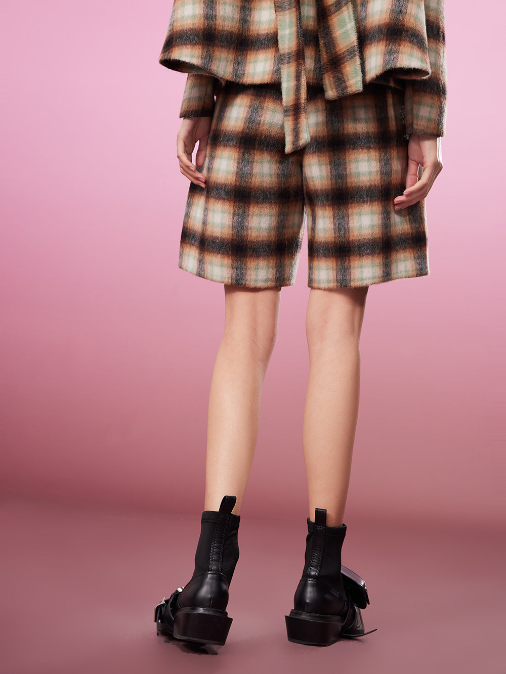 MUKZIN Brown Exquisite Woolen Plaid Short Shorts