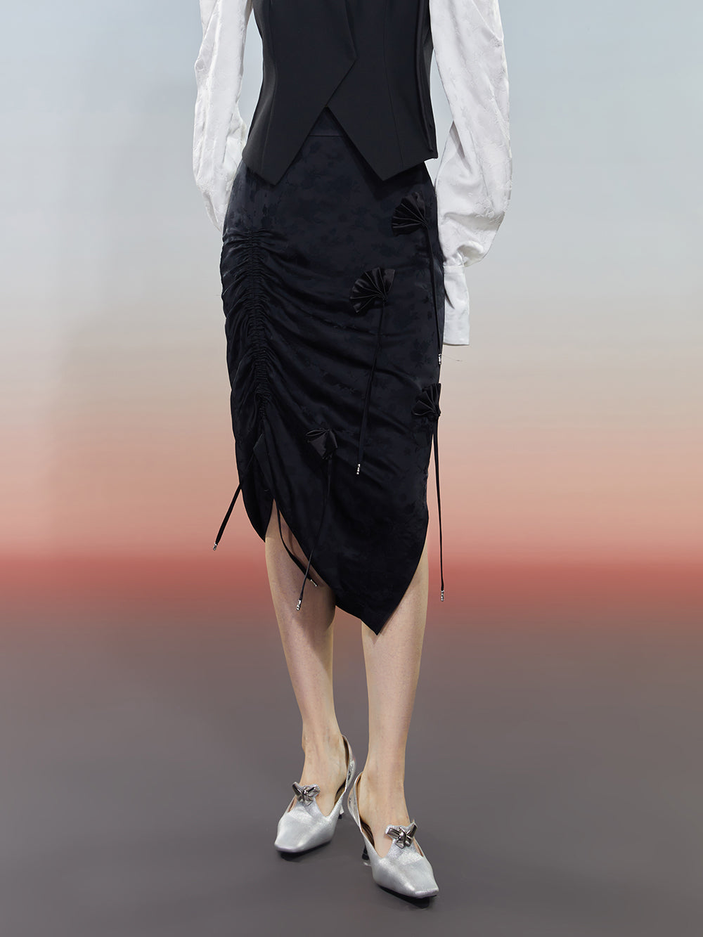 MUKZIN Tight Jacquard Slit Black Slimming Charming Skirt
