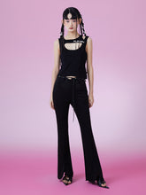 MUKZIN Black Slim Fit Bottom Slit Flared Pants